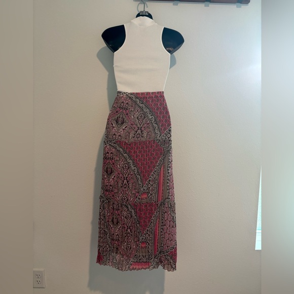 TanJay Pink and Black Patterned Midi Skirt - Picture 4 of 7